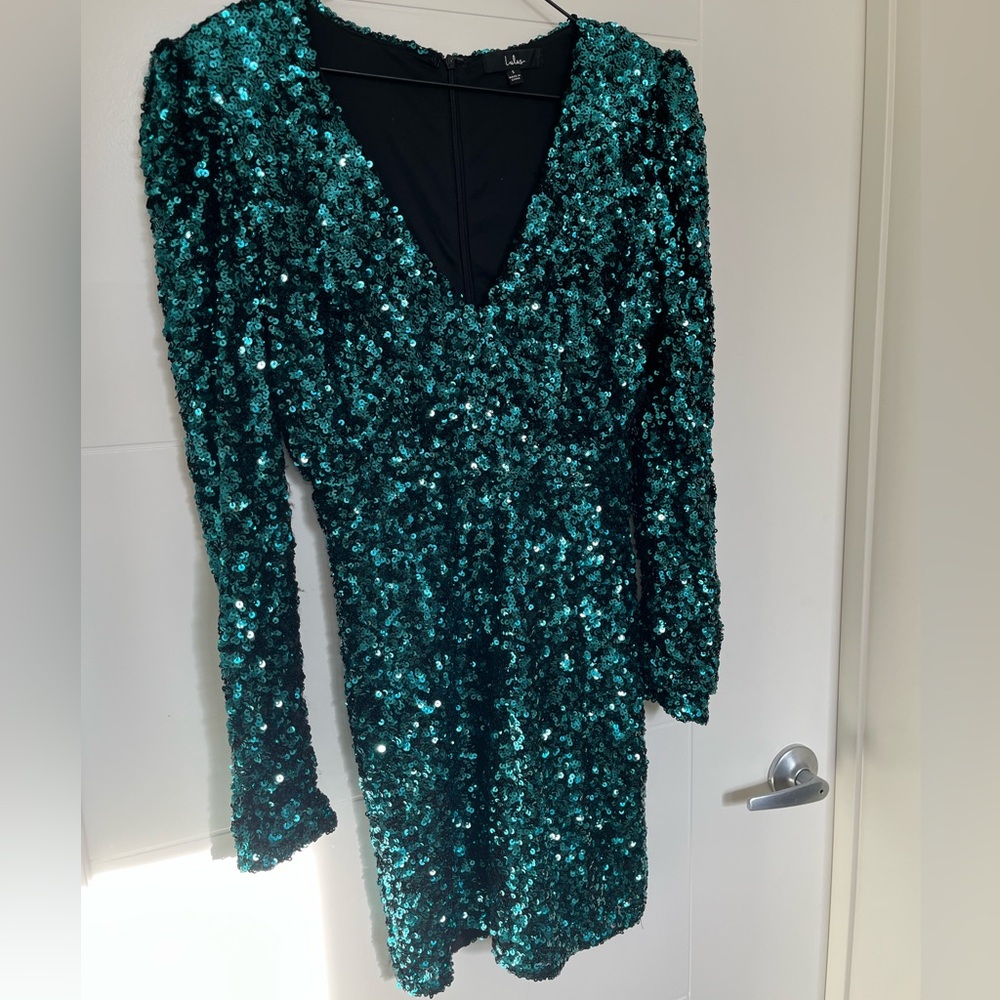 Lulu's bodycon mini Teal Sequin Long Sleeve Dress